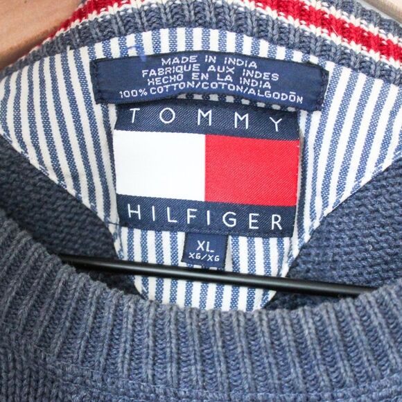 Vintage Tommy Hilfiger Heavy Knit Blue Long Sleeve Crewneck Sweater XL - Picture 6 of 6
